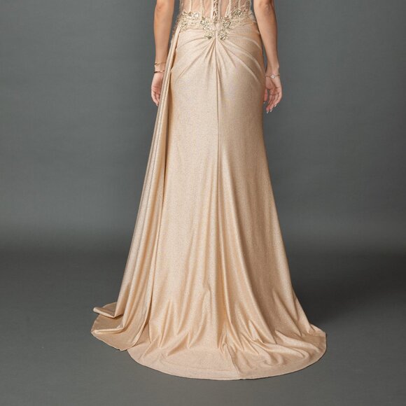 New Off The Shoulder Beds Embellished Maxi Prom Gown w/ Lace up Back DQ 4535 - Picture 8 of 8